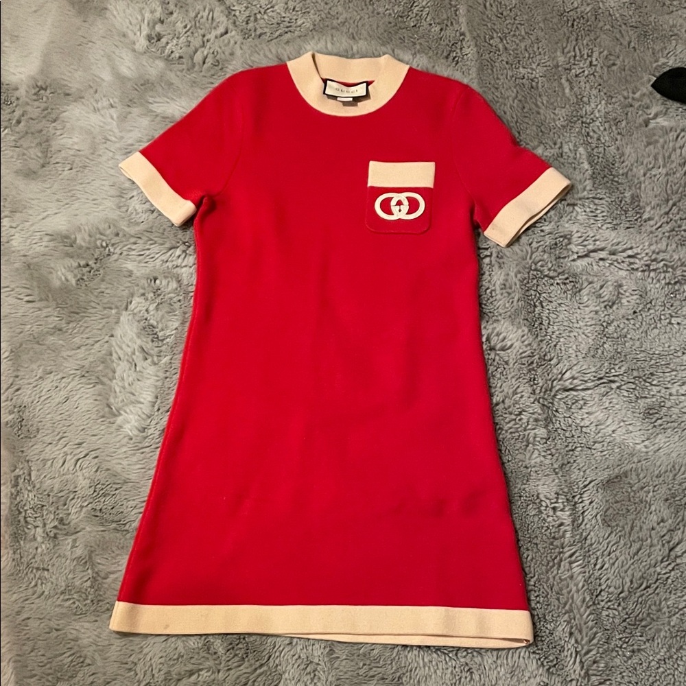 Gucci Red and Cream Knit Midi Dress